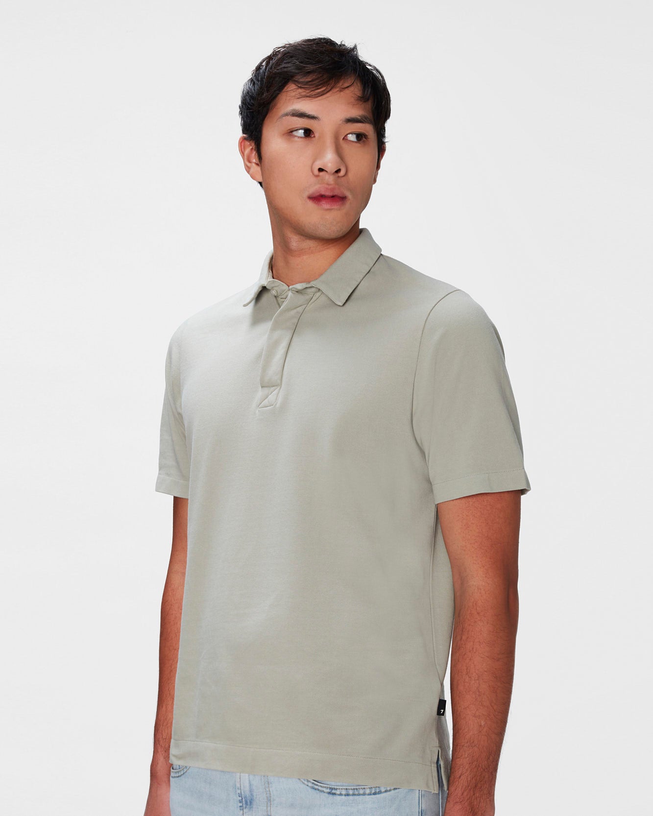 pique knit polo in pewter green