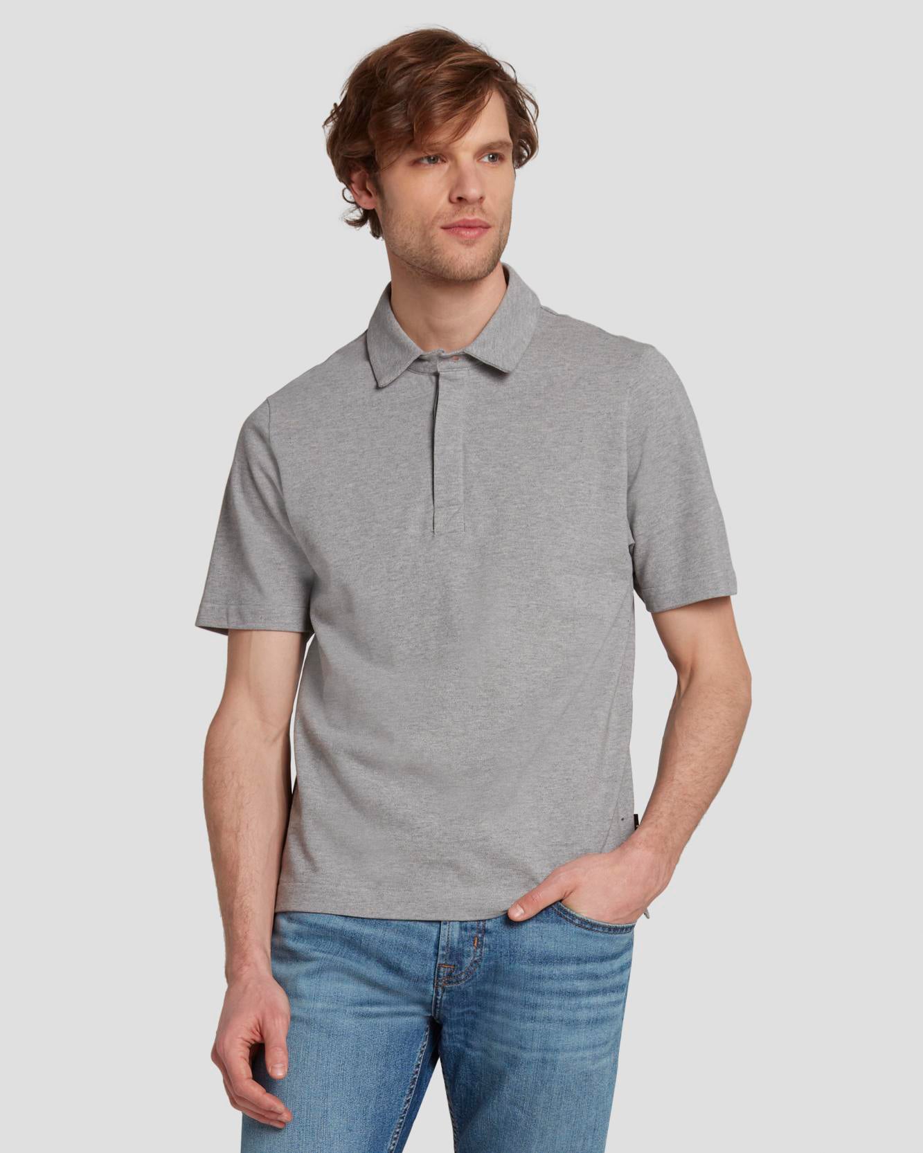 pique knit polo in heather grey