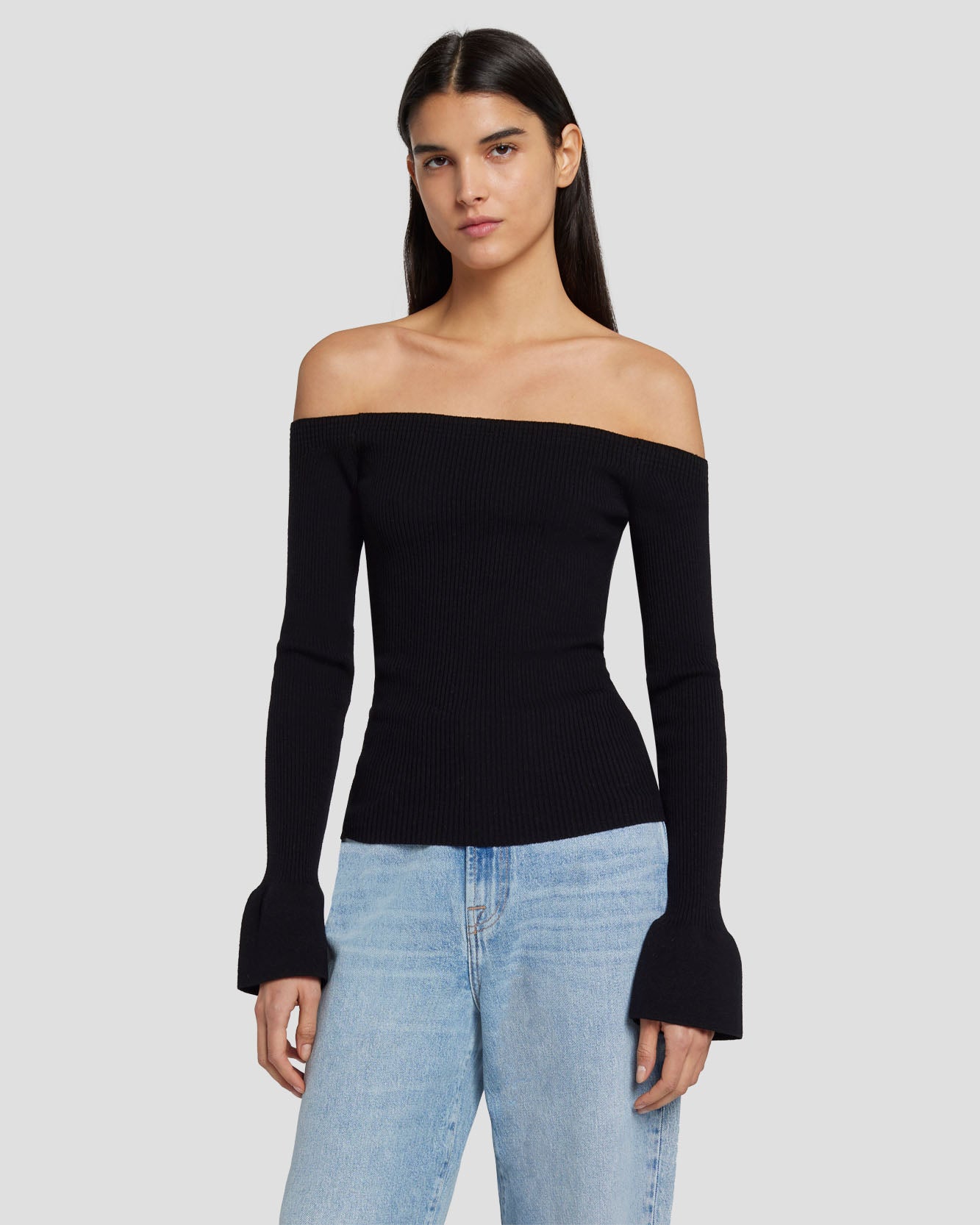 Off Shoulder Sweater in Black | 7 For All Mankind