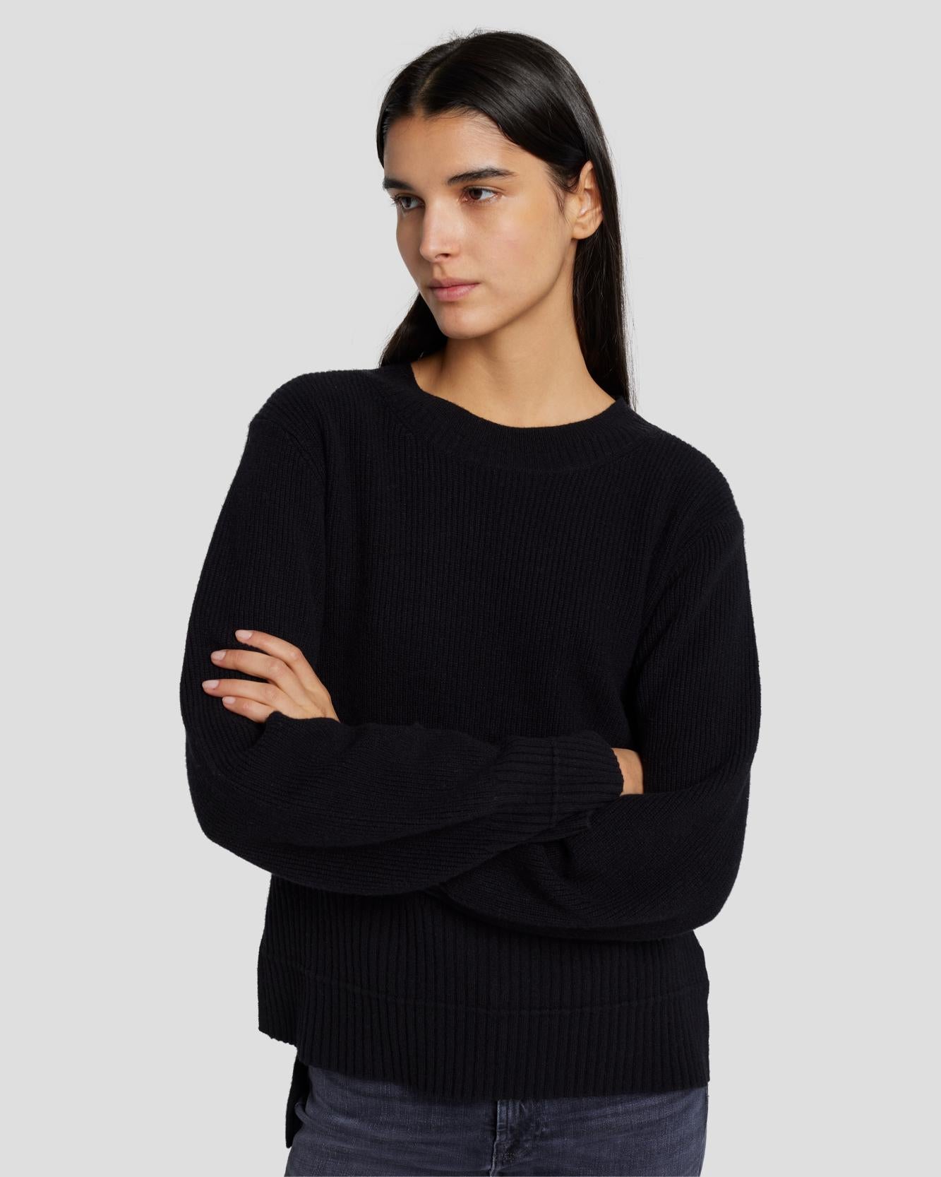 Cashmere Crewneck Sweater in Black | 7 For All Mankind