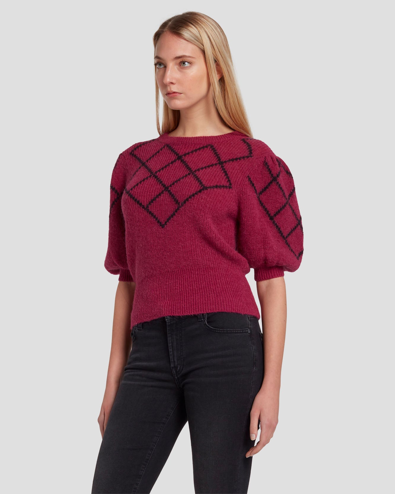 Puff Diamond Sweater in Raspberry | 7 For All Mankind