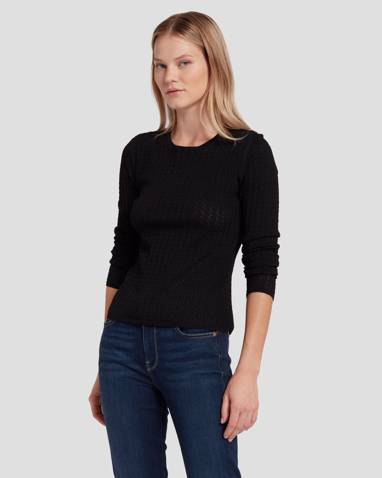 Knit Weave Top in Black | 7 For All Mankind