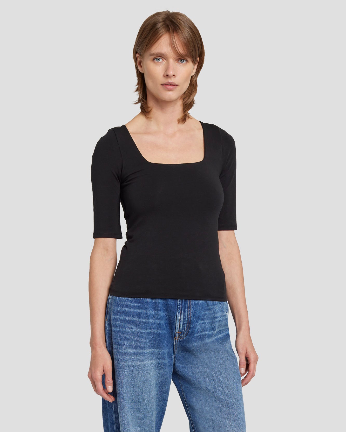 Square Neck Top in Black | 7 For All Mankind