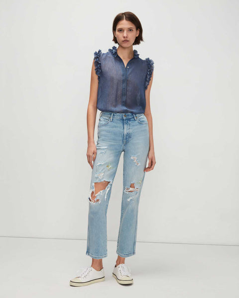 7 for All Mankind | Silk Sleeveless Ruffle Top in Koi | M | Multicolor
