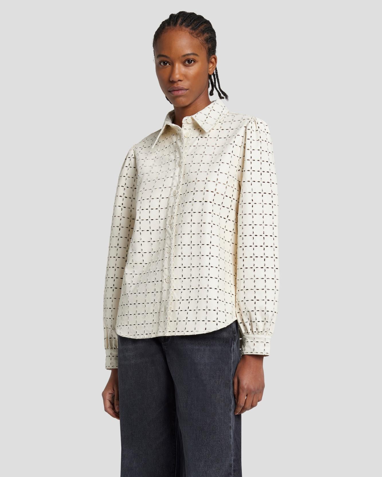 Faux Leather Eyelet Classic Shirt in Cream | 7 For All Mankind