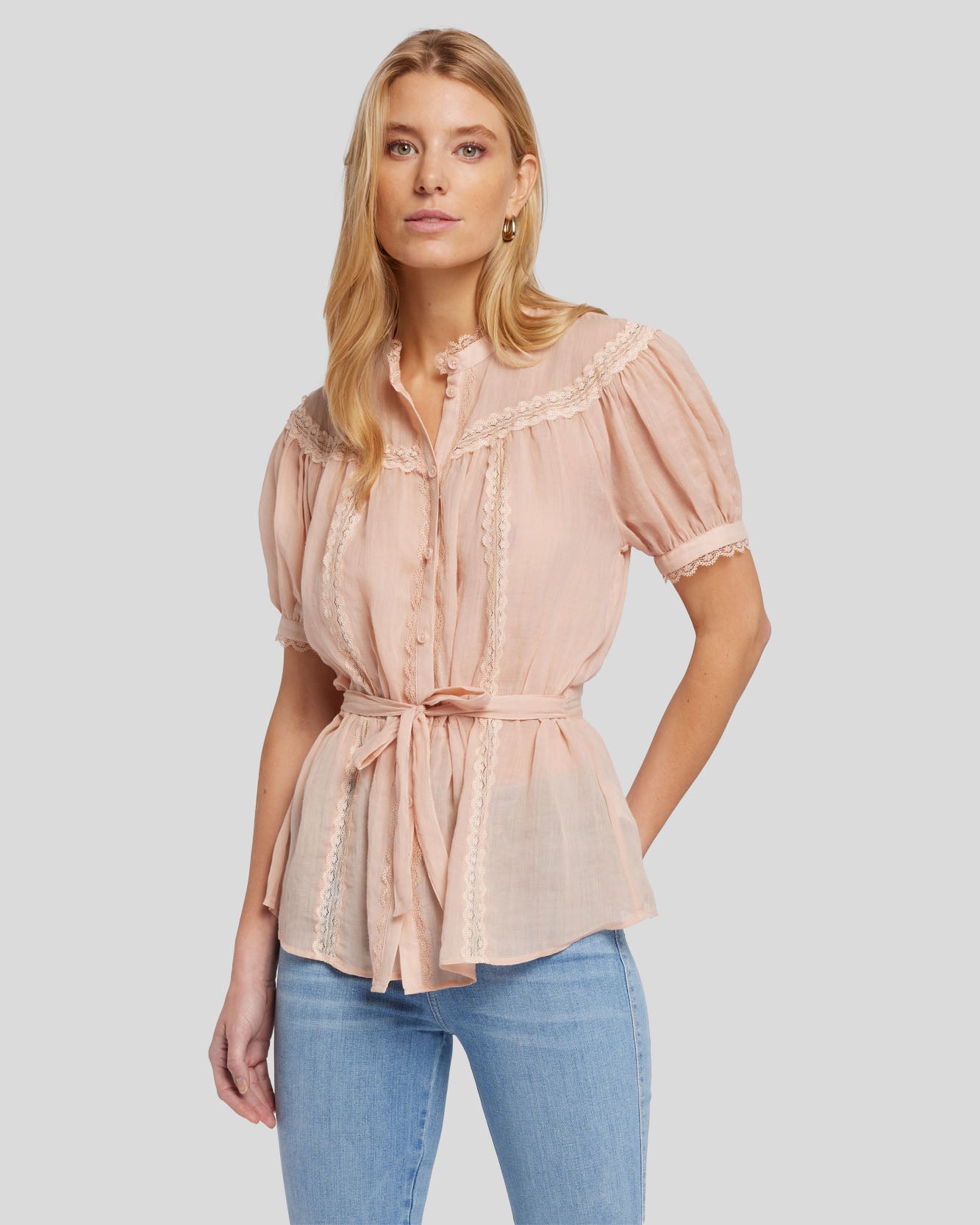 Lace Trim Prairie Blouse in Spanish Villa