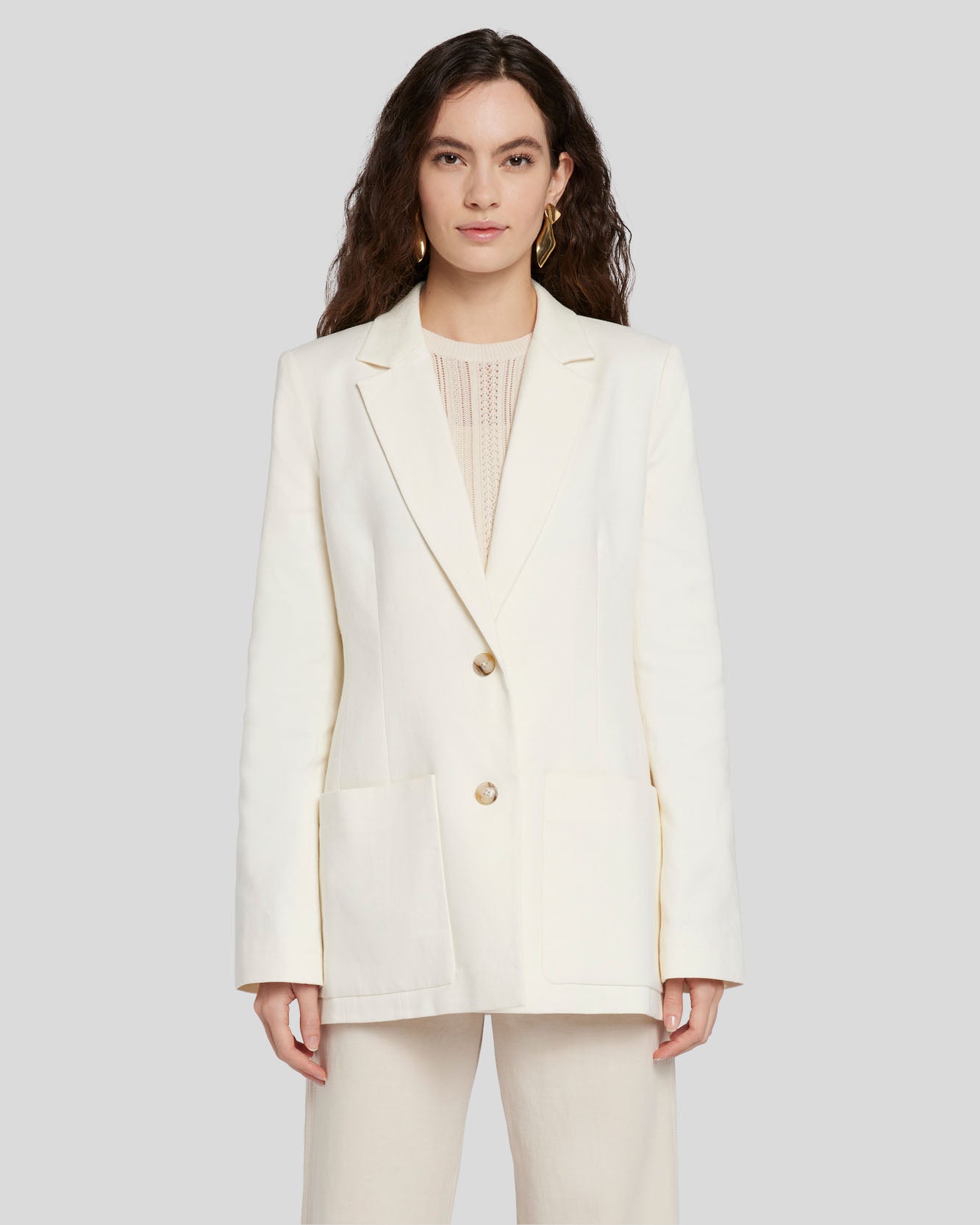 linen-blend blazer in bone