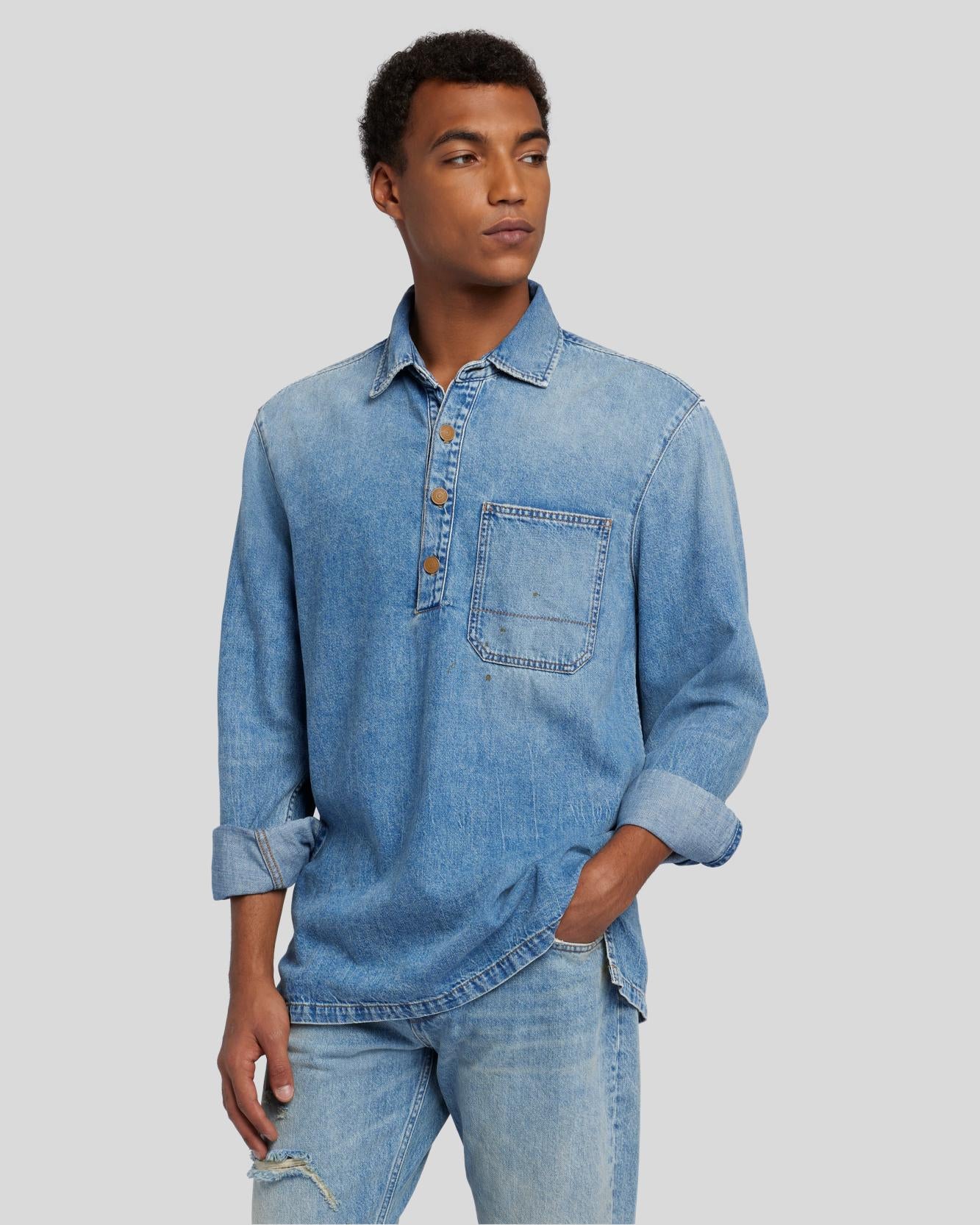 Buy HERE&NOW Men Blue Faded Denim Shirt - Shirts for Men 1974038 | Myntra