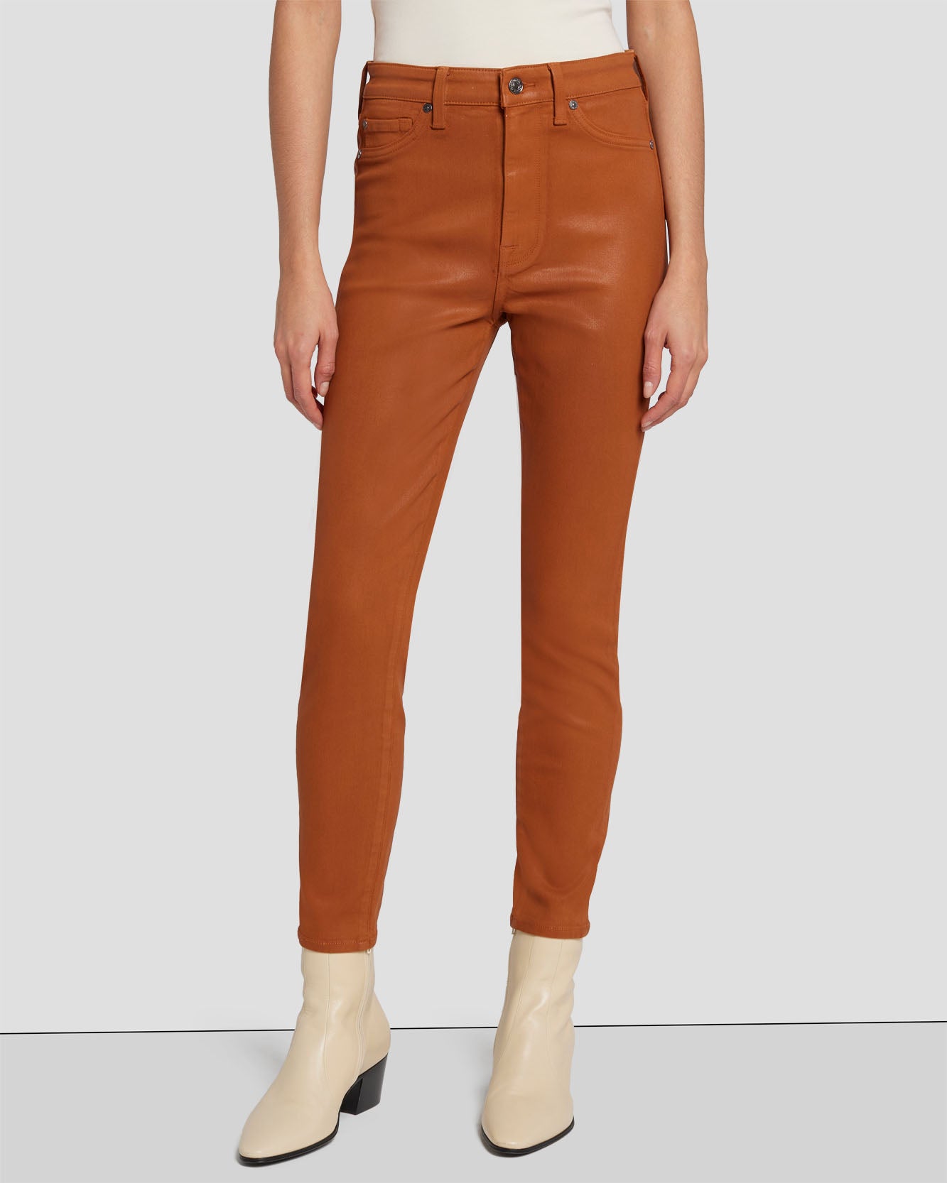 High Waist Ankle Skinny in Coated Ginger | 7 For All Mankind