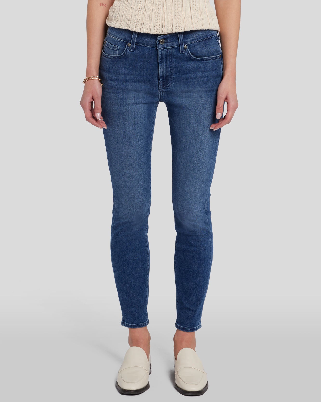 Seven7 Jeans Womens 10 Mid-Rise Ankle Skinny Medium Wash Blue Denim Zip Fly