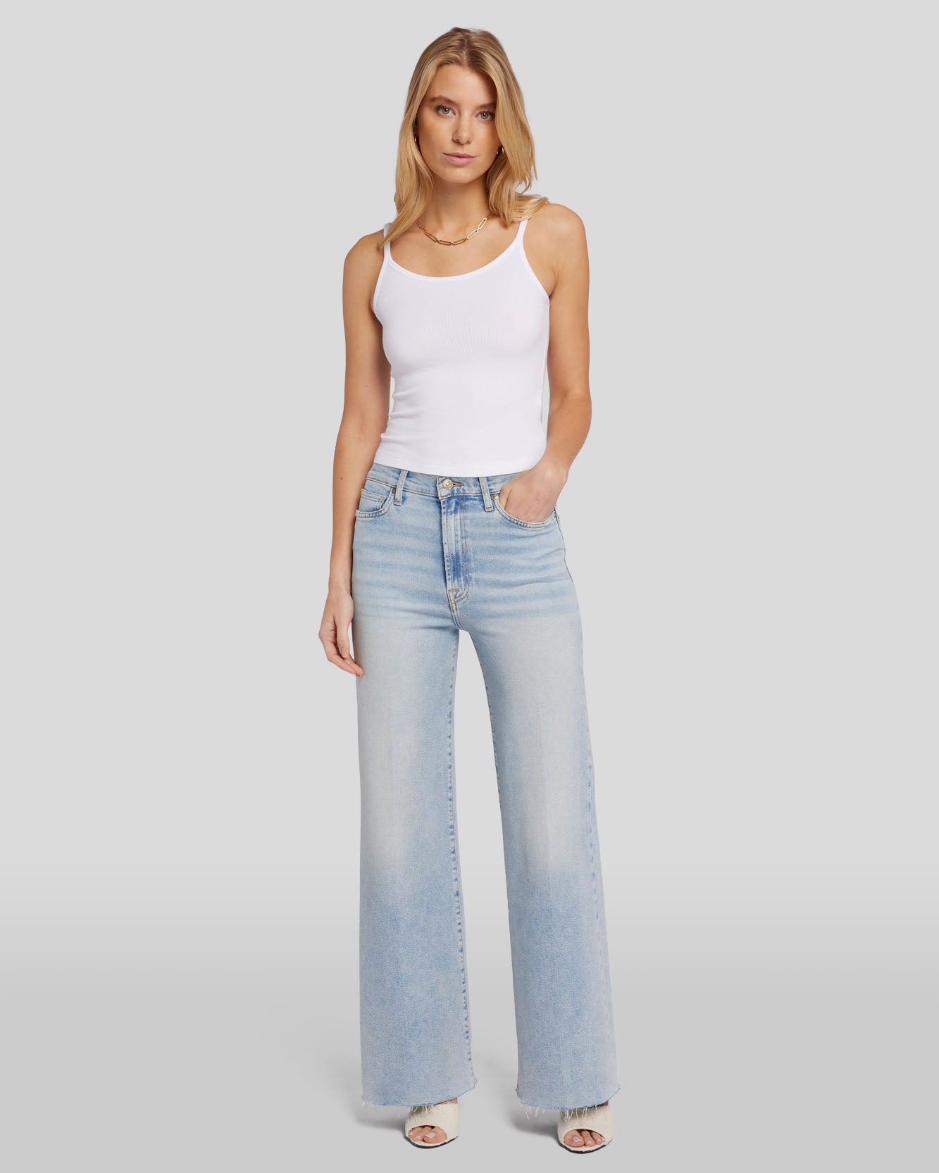 Wide Leg Premium Denim in Non Distressed Light-Wash