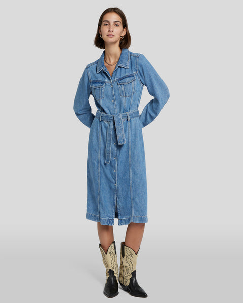 Denim Lustre Luxe Dress in Daylily | 7 For All Mankind