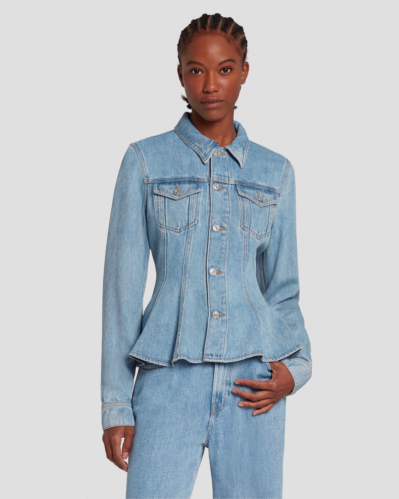 Denim Lustre Trucker Jacket in Volcan Blue | 7 For All Mankind