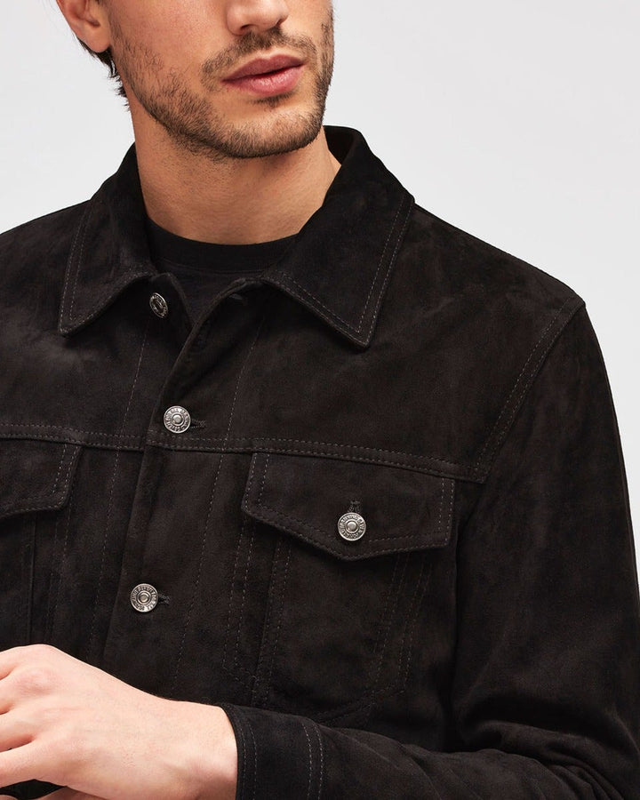 Suede Trucker Jacket In Black | 7 For All Mankind