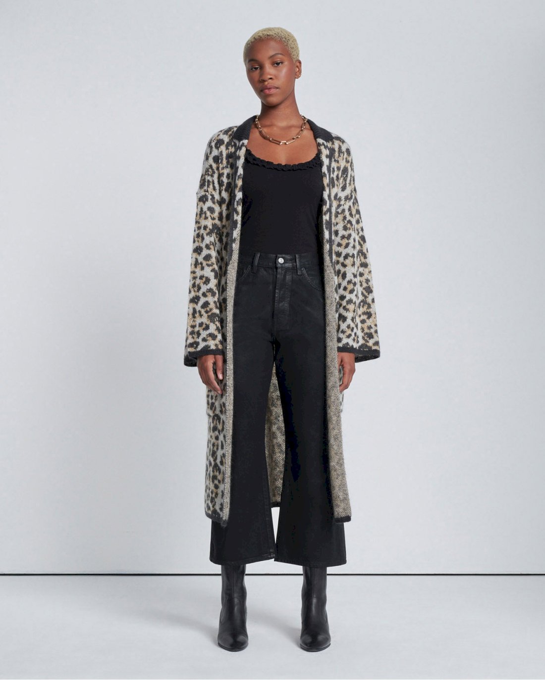 Jacquard Long Sweater Cardigan in Leopard | 7 For All Mankind