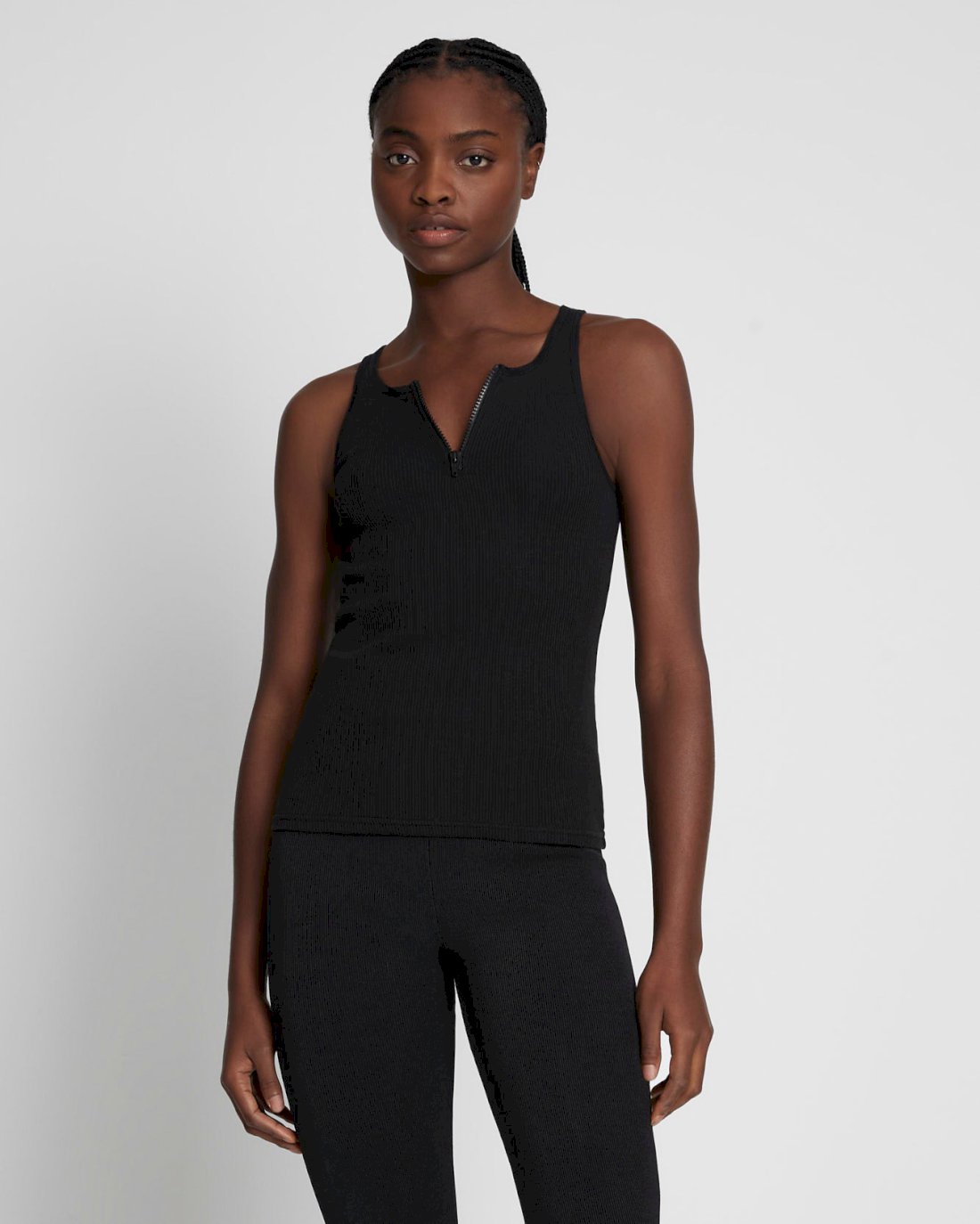Quarter Zip Ribbed Tank in Moonless Night | 7 For All Mankind