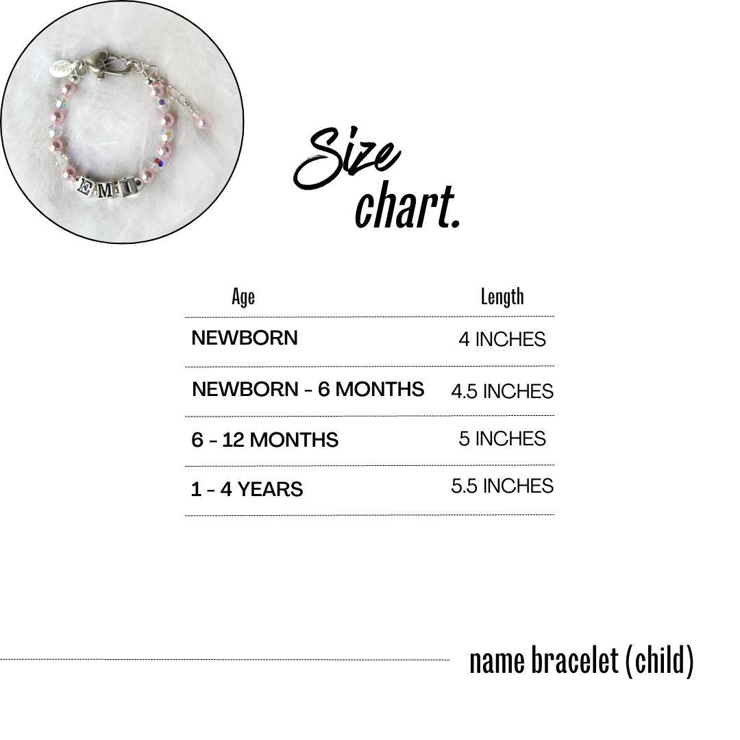 Size Chart for Beaded Name Bracelet