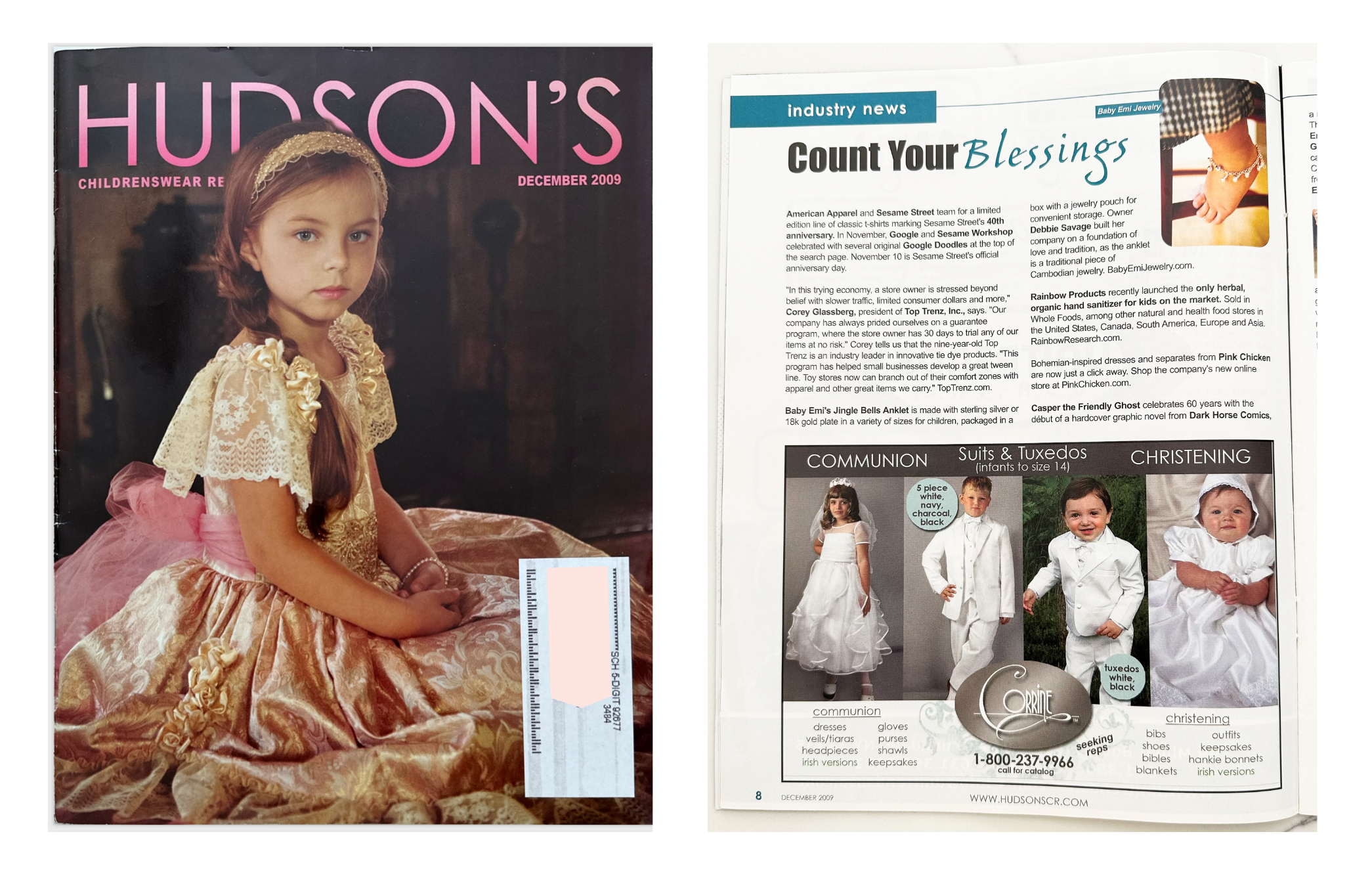 Baby Emi Jewelry featured in Hudson's Childrenwear Review Magazine