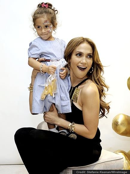 Jennifer Lopez with her daughter Emme who is wearing Baby Emi's Jingle Bell Bracelet