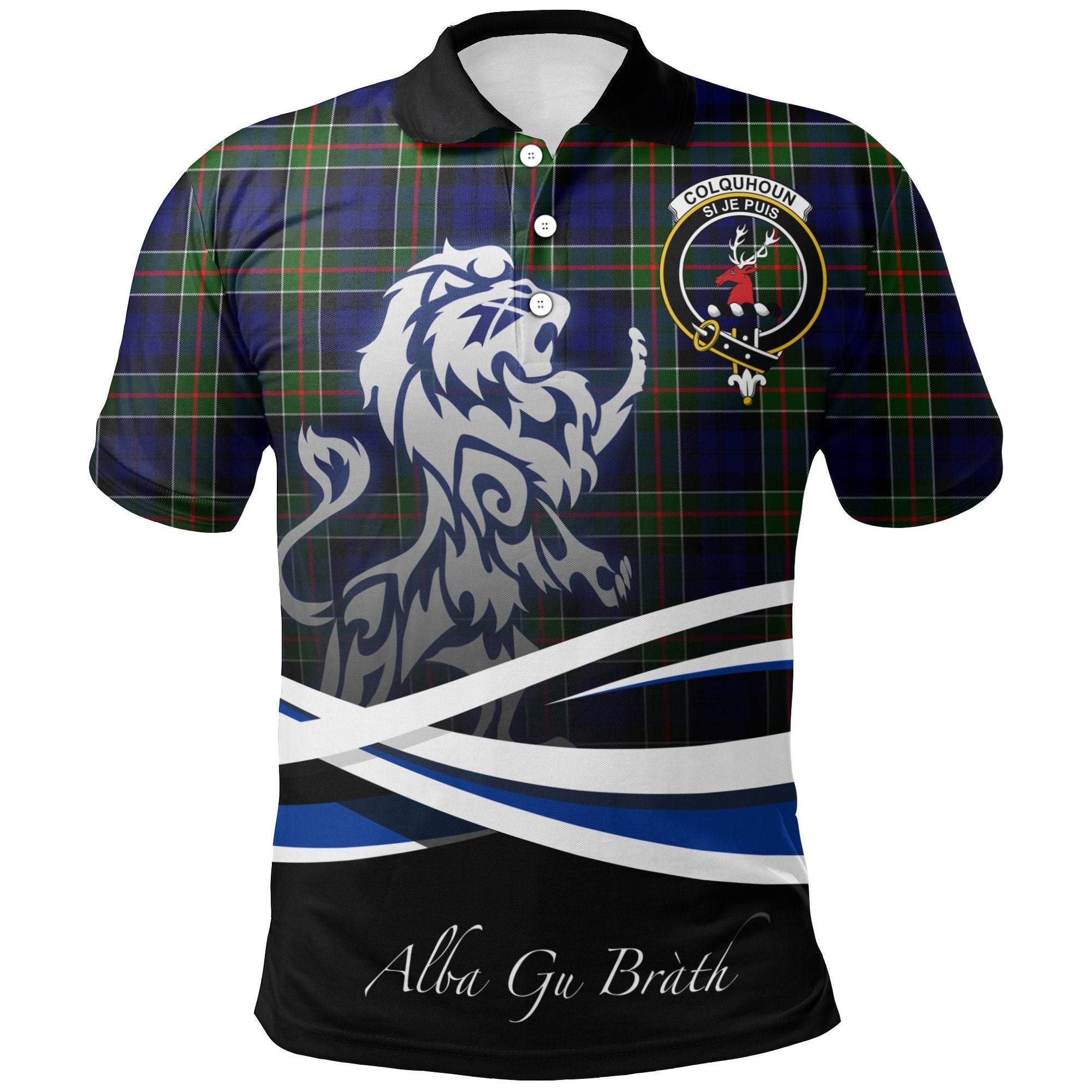 Colquhoun Modern Polo Shirts Tartan Crest Scotland Lion
