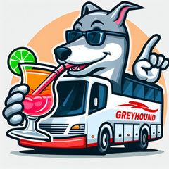 Carton image of a greyhound bus enjoying a Greyhound Cocktail