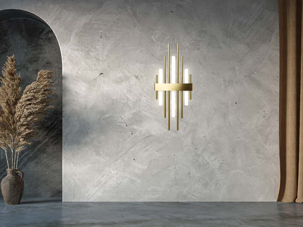 designer wall light in solid brass in contemporary style for hotel lobbies