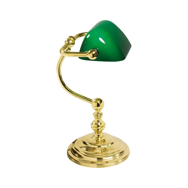 Vtg Underwriters Laboratories Portable Brass Desk Bankers Lamp Green Glass  Shade