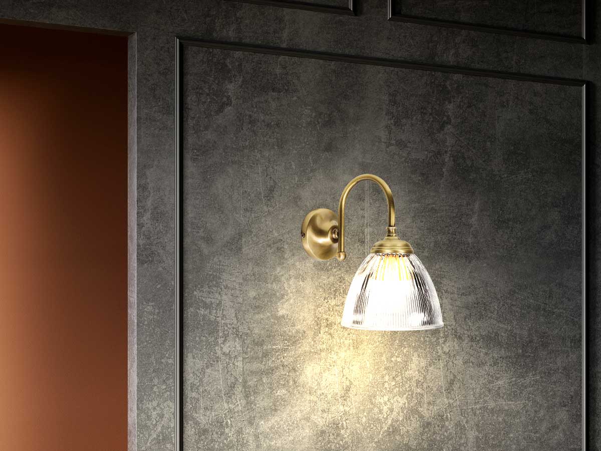 Classic style wall light in brass and industrial glass created in Italy