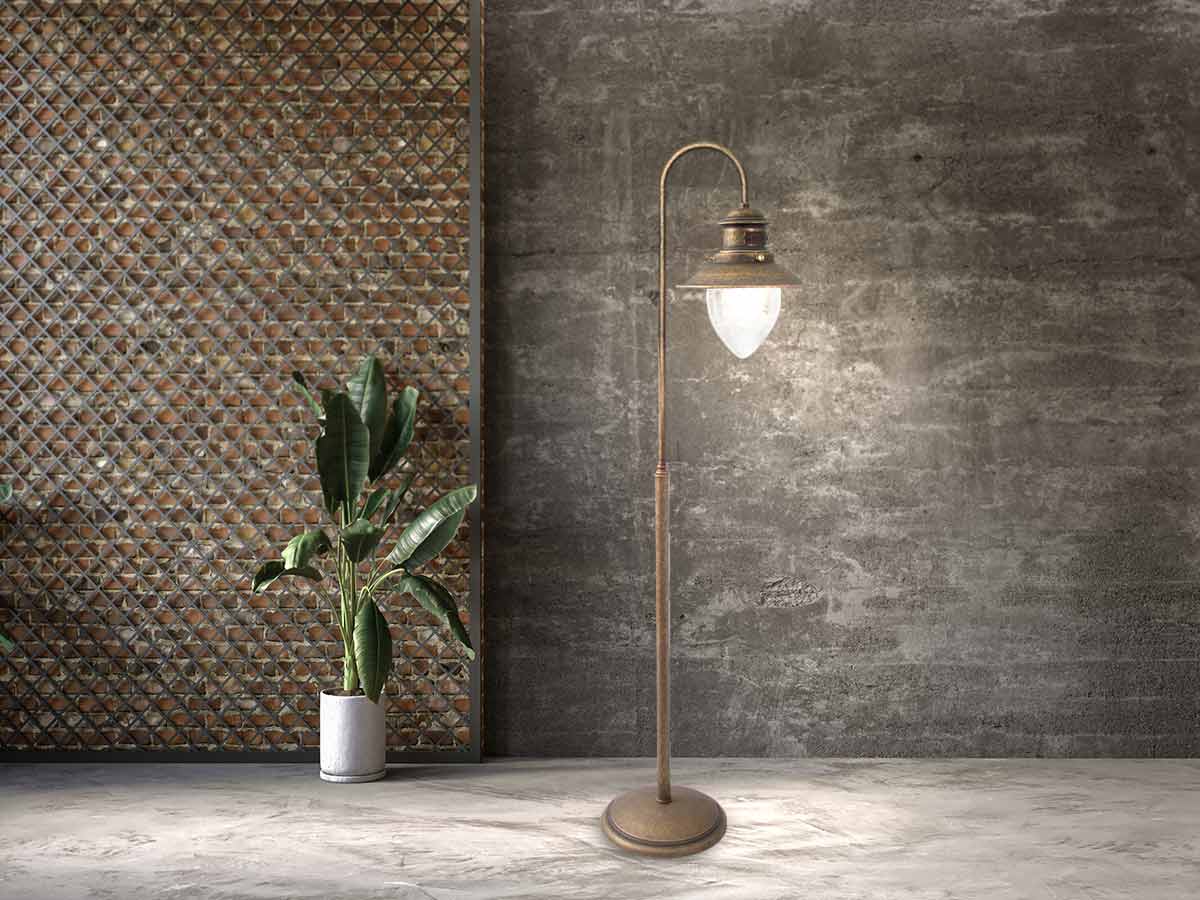 vintage industrial floor lamp in brass and marine style