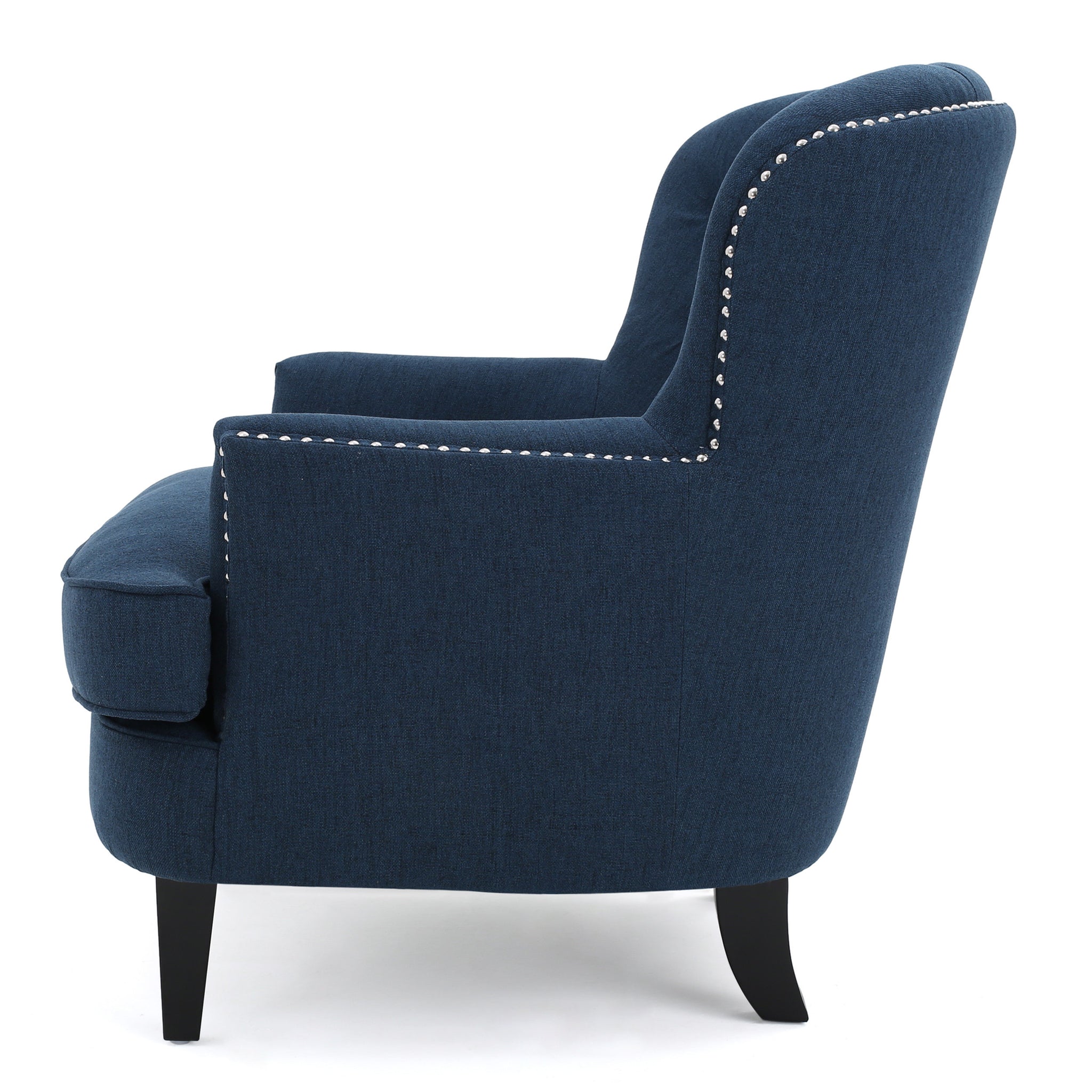 Alfred Button Tufted Fabric Club Chair in Dark Blue Color