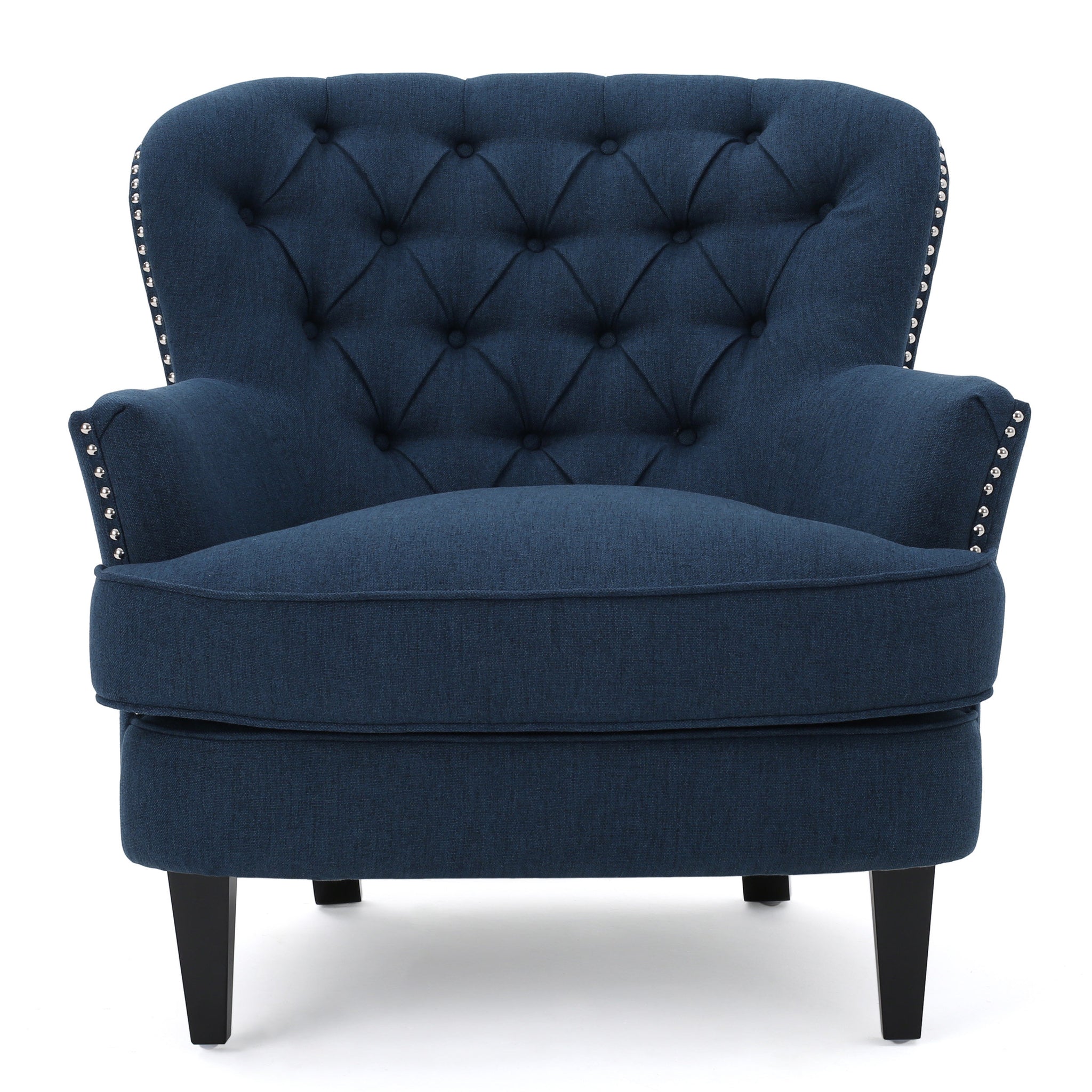 Alfred Button Tufted Fabric Club Chair in Dark Blue Color