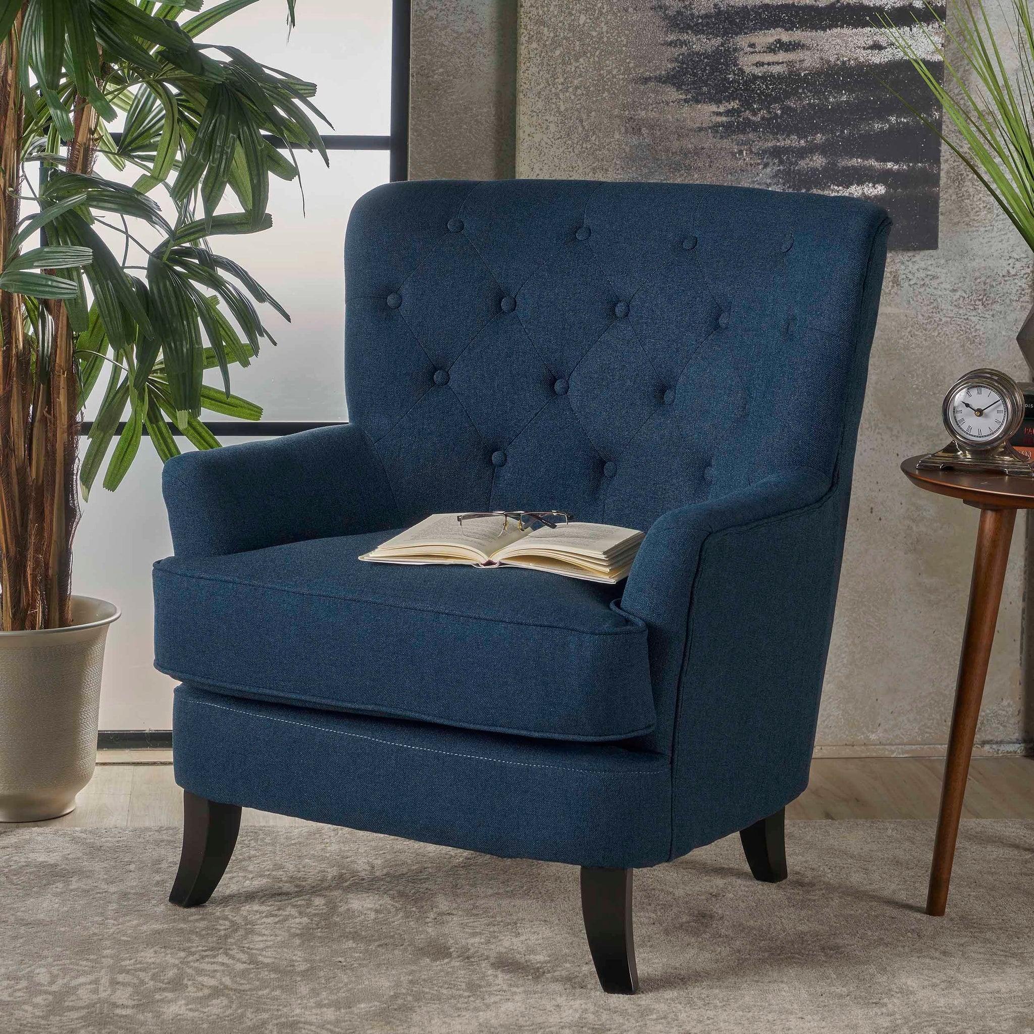 Annelia Contemporary Button Tufted Upholstered Fabric Club Chair