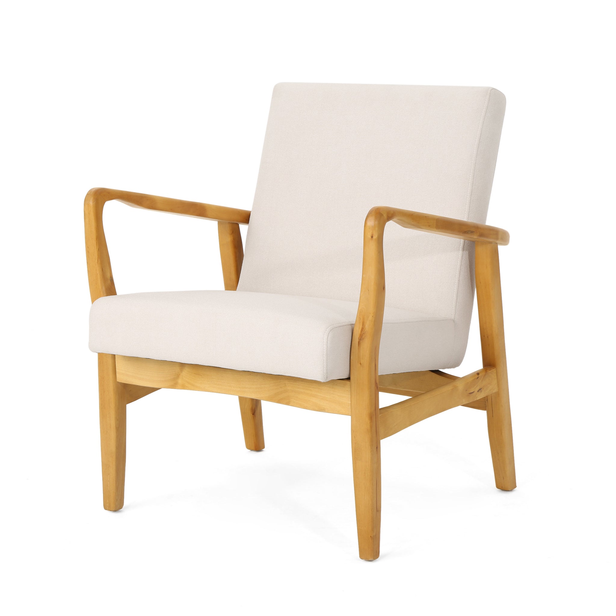 Isaac Mid-Century Modern Fabric Upholstered Club Chair in Ivory Color