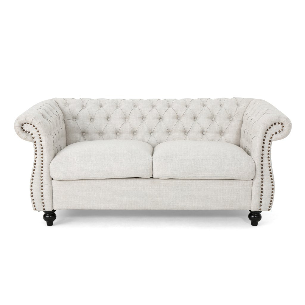 Kyle Traditional Chesterfield Fabric Loveseat Sofa in Beige color