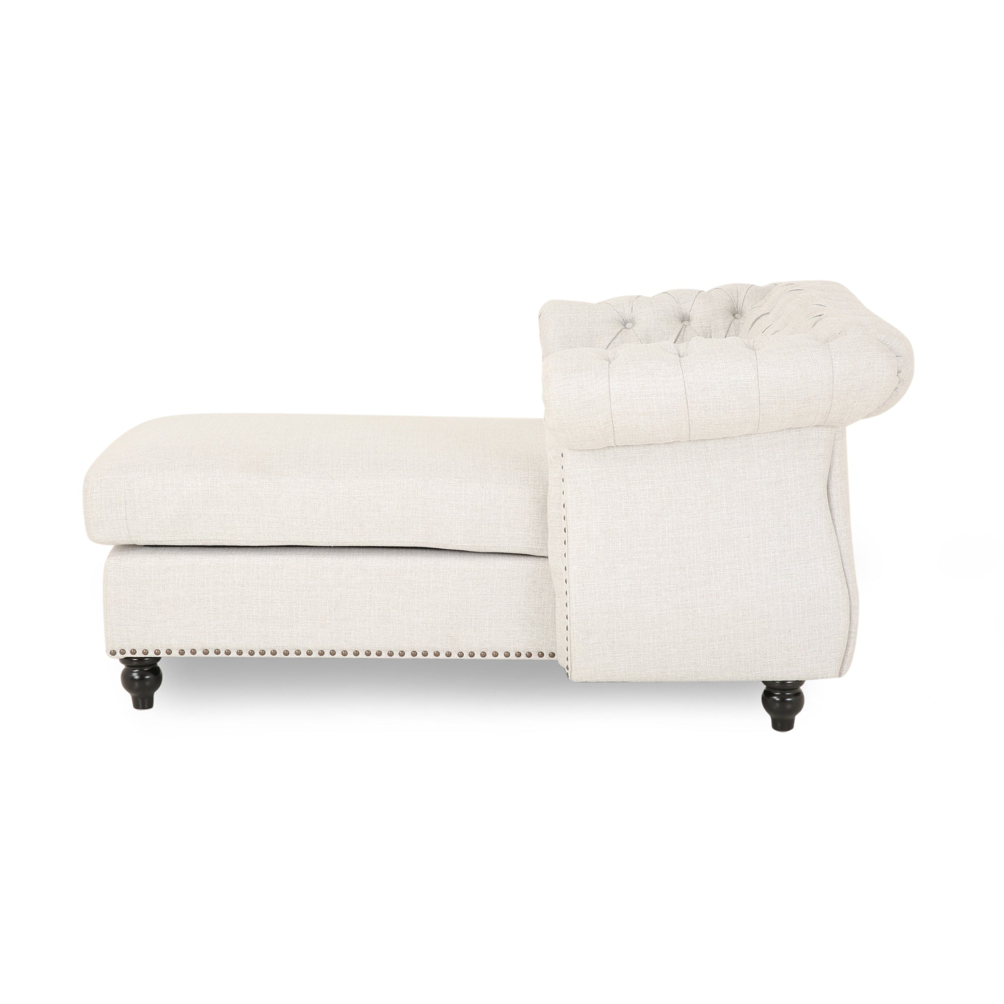 Phyllis Modern Glam Fabric Chesterfield Chaise Lounge Side Angle Pic