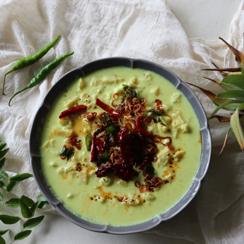 Pineapple Pachadi served in a serving bowl