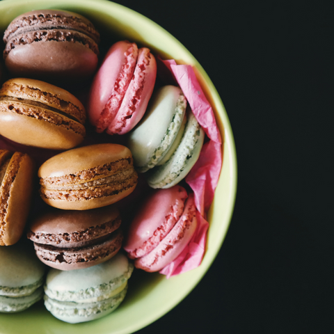 Macaroons served in serving bowls