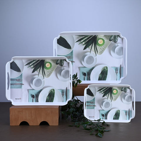 3pc Tray set with a lush green design by Servewell