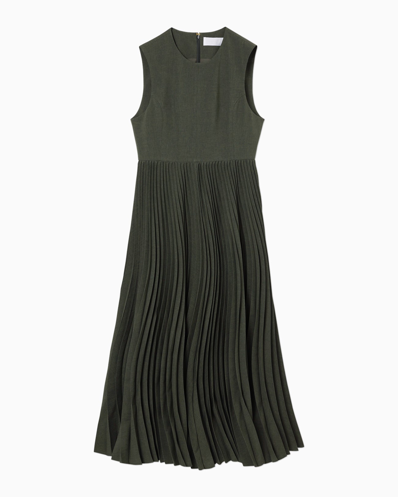 Curved Pleated Sleeveless Dress - khaki - Mame Kurogouchi