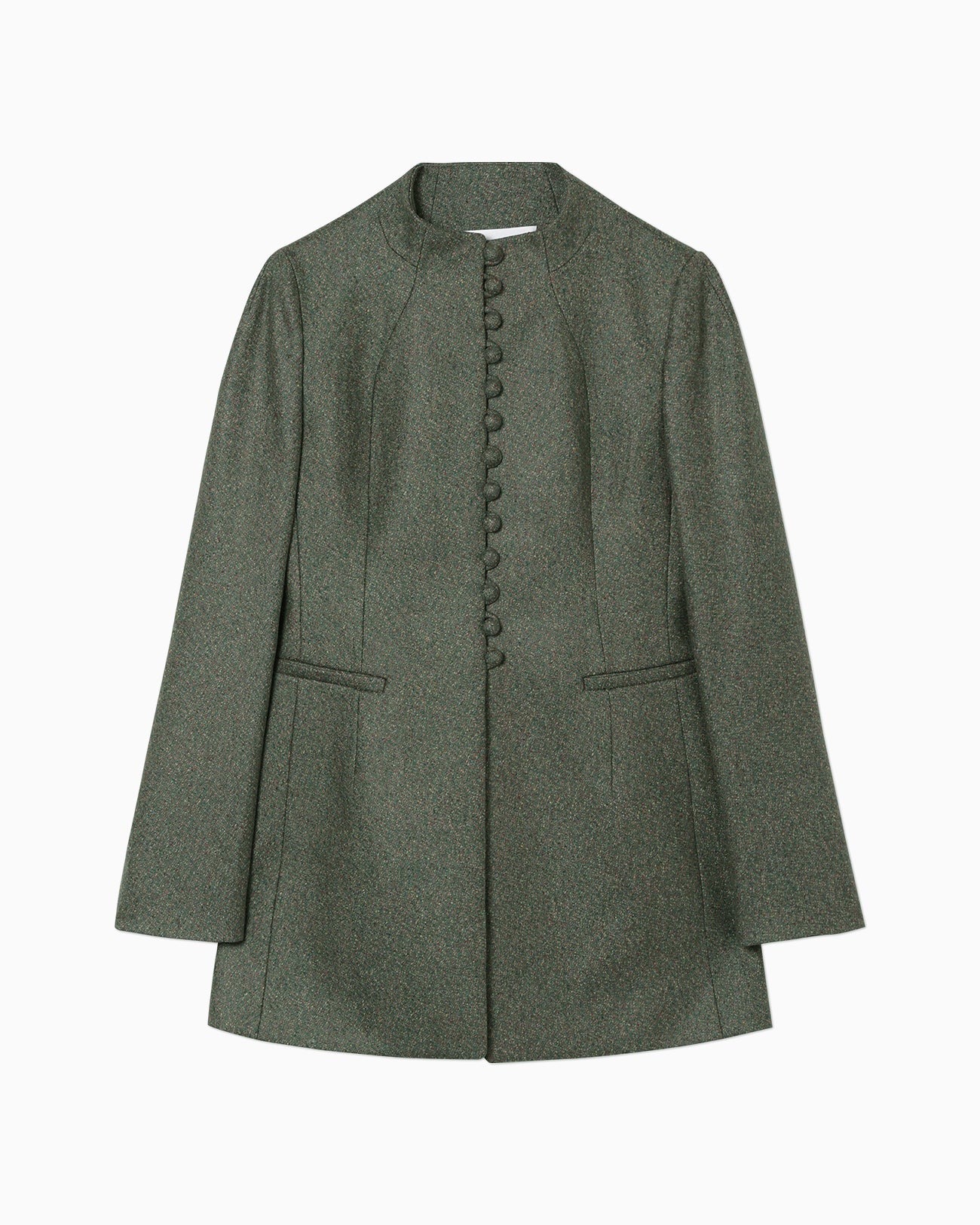 Melange Flannel Collarless Jacket - green - Mame Kurogouchi