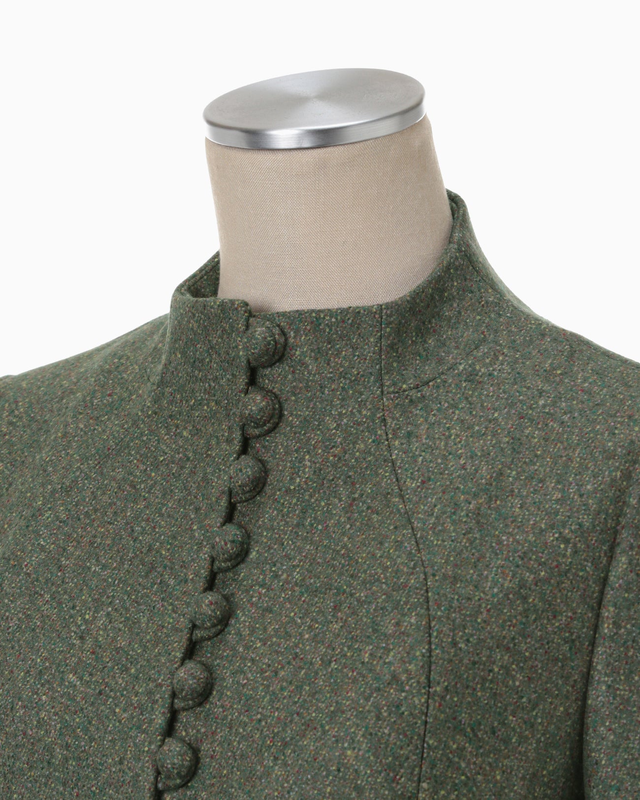 Melange Flannel Collarless Jacket - green - Mame Kurogouchi