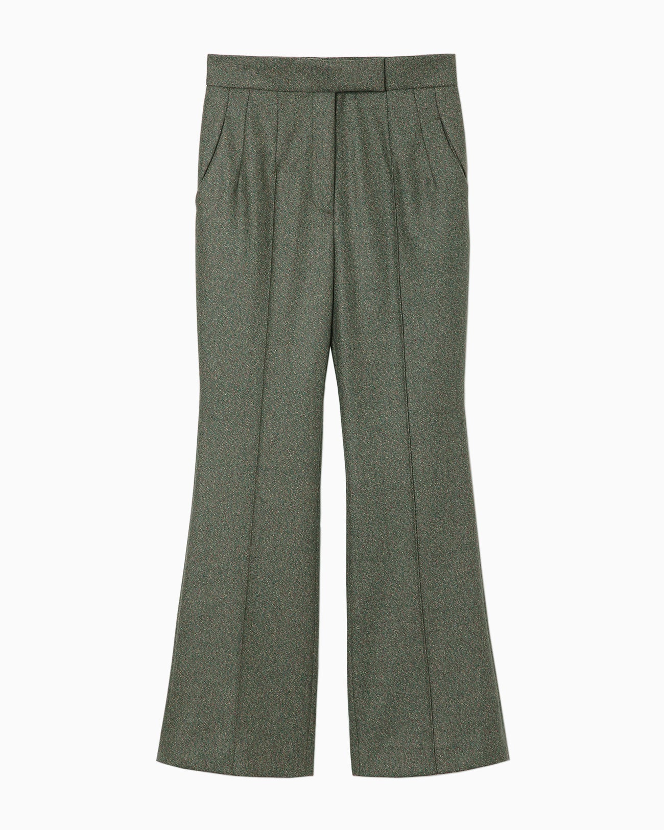 Melange Flannel Flared Trousers - green