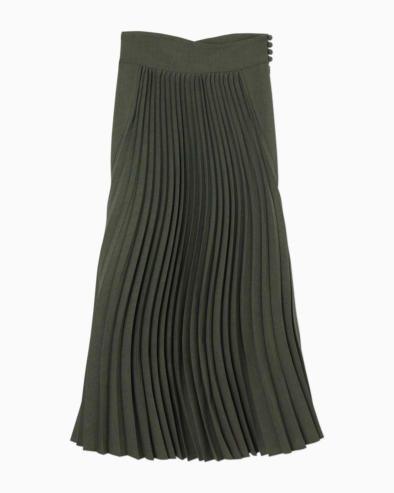 Curved Pleated Flared Skirt - khaki - Mame Kurogouchi