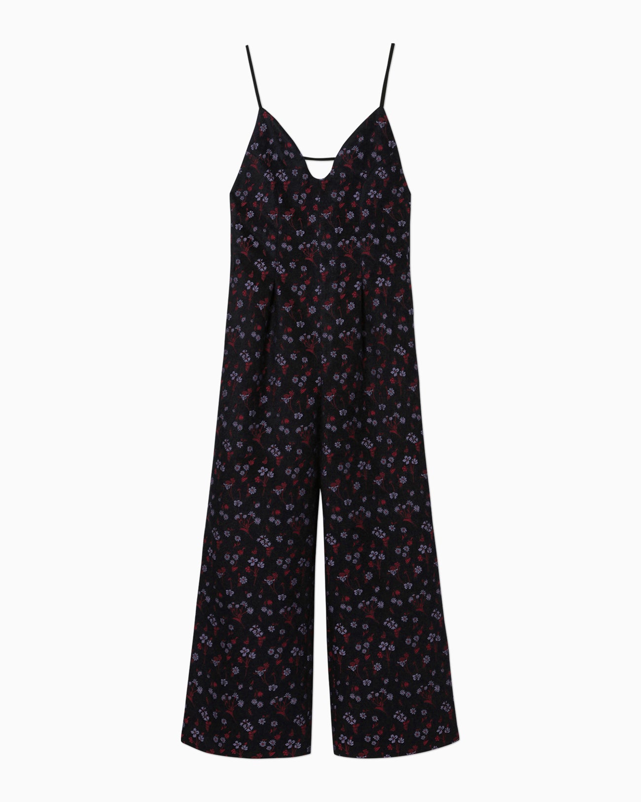 Floral Jacquard Sleeveless Jumpsuits - black