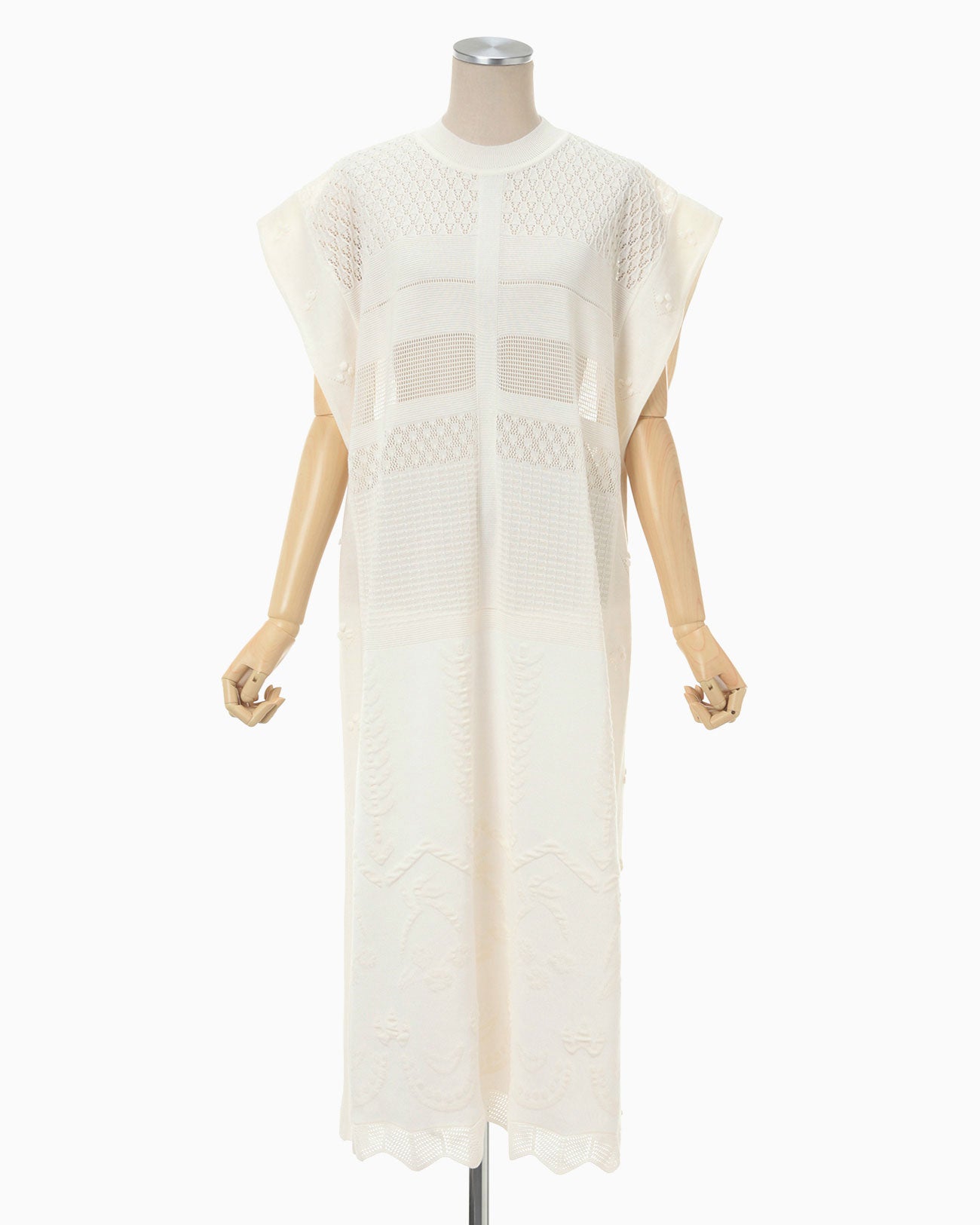 Multi-Pattern Sleeveless Knitted Dress - white - Mame Kurogouchi