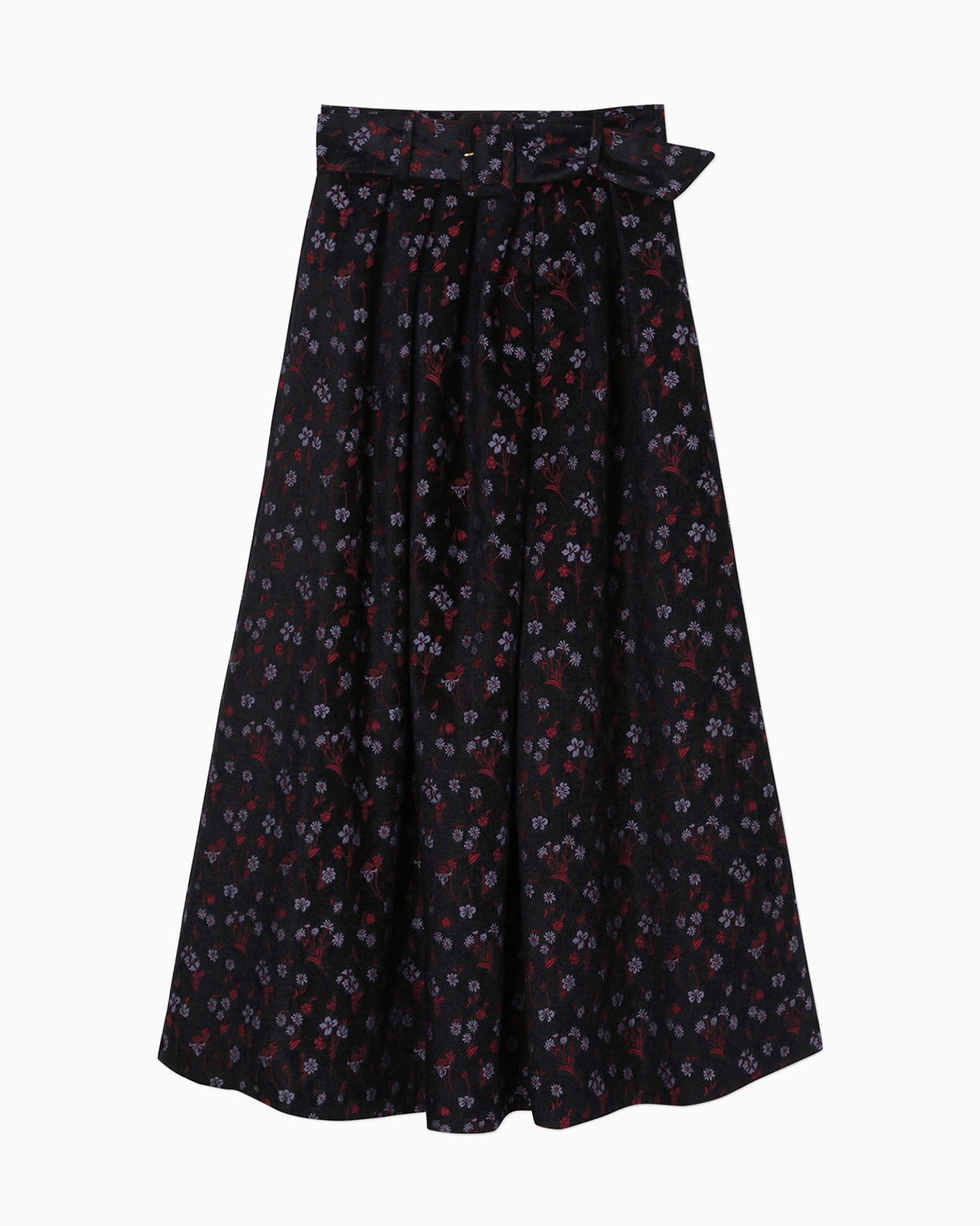 Floral Jacquard Flared Skirt - black