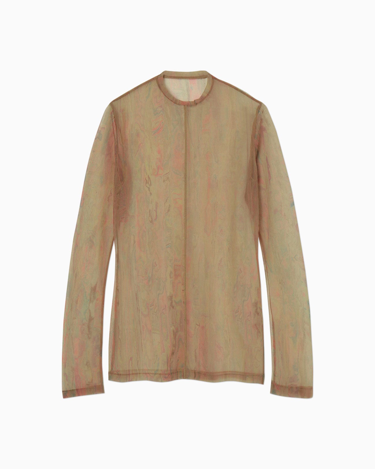 Marble Print Sheer Jersey Crew Neck Top - brown - Mame Kurogouchi