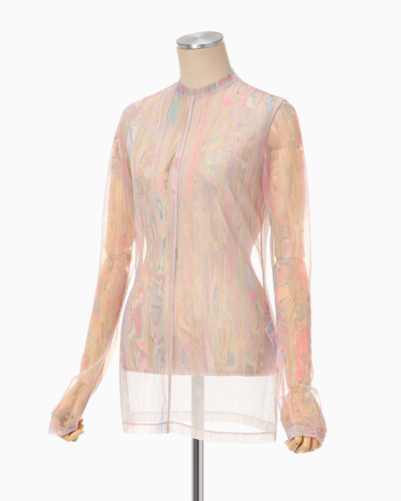 Marble Print Sheer Jersey Crew Neck Top - pink - Mame Kurogouchi