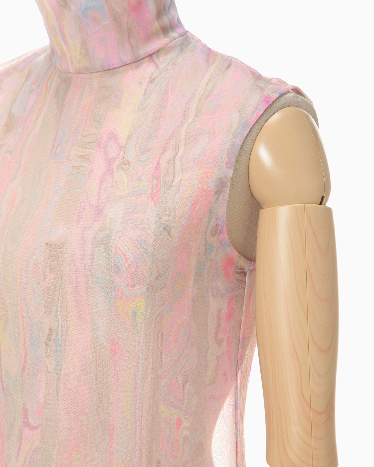 Marble Print Sheer Jersey High Neck Top - pink - Mame Kurogouchi