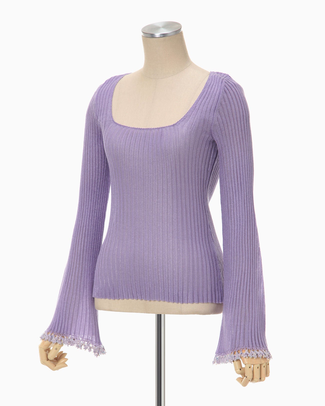 Beaded Flared Sleeve Knit Top - purple smcint.com